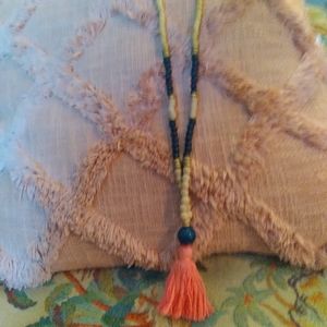 Tassel necklace,  pink tassel with navy